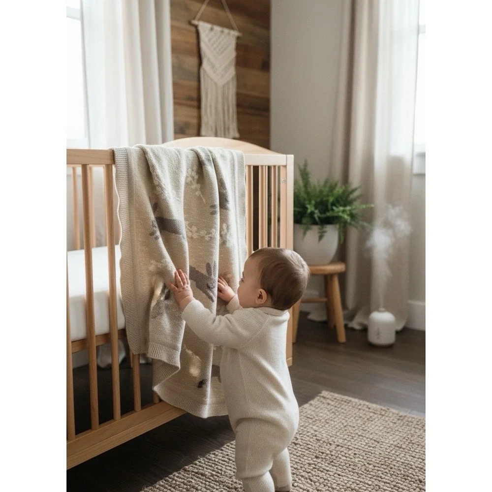 100%‎ Cotton Bunny Rabbit Baby Blanket Gray Ceam 32